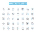 Digital security linear icons set. Encryption, Firewall, Malware, Password, Antivirus, Cybercrime, Hackers line vector