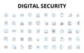 Digital security linear icons set. Encryption, Firewall, Malware, Password, Antivirus, Cybercrime, Hackers vector