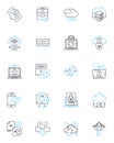 Digital security linear icons set. Encryption, Passwords, Vulnerabilities, Hackers, Malware, Firewall, Phishing line