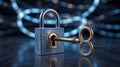 Digital Security Lock and Antique Key - Cybersecurity and Data Protection Concept Royalty Free Stock Photo