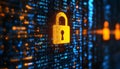 Digital Security Lock On Binary Code Background, Cybersecurity Concept. 3D Illustration Royalty Free Stock Photo