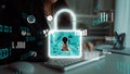 Digital Security Lock Concept with Data Visualization and Cyber Protection for Online Privacy Safeguarding in Modern Royalty Free Stock Photo