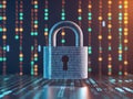 Digital Security Lock with Binary Code Background, Cybersecurity Concept. Royalty Free Stock Photo