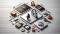 Digital Security Lock and Gear Icons on Virtual Interface Royalty Free Stock Photo