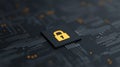 Digital security lock icon on a dark background with circuit patterns representing cybersecurity and data protection Royalty Free Stock Photo
