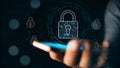 Digital Security Lock Icon Hovering Over Smartphone Screen Royalty Free Stock Photo