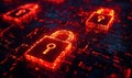 Digital security locks glowing in red on a futuristic circuit board background Royalty Free Stock Photo