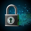 Digital Security Padlock with Binary Code on Futuristic Circuit Background Royalty Free Stock Photo