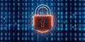 Digital security padlock with binary code illuminates data encryption and protection Royalty Free Stock Photo