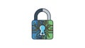 Digital security padlock icon with circuit board design inside representing cyber protection and data encryption technology Royalty Free Stock Photo