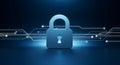 Digital Security Padlock Icon with Glowing Circuitry. Futuristic data protection and privacy solution for technology users. Royalty Free Stock Photo