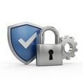 Digital security and protection concept with padlock shield and gear isolated on white background Royalty Free Stock Photo