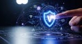 Digital security protection shield touchscreen interface network security cyber defense technology Royalty Free Stock Photo
