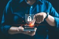 Digital security relies on advanced cybersecurity technology, utilizing firewalls and network defenses protect information in vast