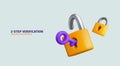 Digital security. Safety, encryption, protection, privacy, data access. Two yellow padlocks with keyhole and key cartoon