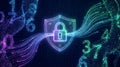 Digital Security Shield with Glowing Data Streams and Numbers Royalty Free Stock Photo