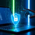 Digital security shield glowing laptop data protection network security cyber defense technology Royalty Free Stock Photo