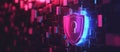 Digital security shield with glowing lock symbol on abstract background Royalty Free Stock Photo