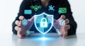 Digital security shield with lock icon glowing brightly interactive technology concept Royalty Free Stock Photo