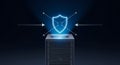 Digital Security Shield Protecting Data Center Server Rack: Advanced cybersecurity defense metaphor for enterprise technology prof Royalty Free Stock Photo