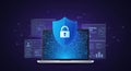 Digital security shield protecting data on a laptop Royalty Free Stock Photo