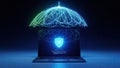 Digital Security Shield Protecting Laptop with Glowing Network Overlay Royalty Free Stock Photo