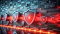Digital Security Shields Protecting Data Network with Red Glowing Lines Royalty Free Stock Photo