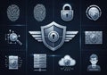 A digital security-themed illustration features a central metallic Royalty Free Stock Photo