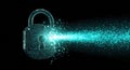 Digital Security Unveiled: A conceptual illustration of a glowing lock shattered, revealing the essence of data security Royalty Free Stock Photo