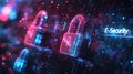Digital security visualization with glowing locks and futuristic interface, representing cybersecurity and data protection Royalty Free Stock Photo