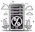 Digital Server with Percentage Symbol and Nature Elements Graphic Royalty Free Stock Photo