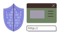 Digital shield with binary code, browser window, and URL address bar emphasizing web security Royalty Free Stock Photo