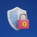 A digital shield with a binary code pattern and a locked padlock in the center Royalty Free Stock Photo