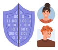 Digital Shield with Binary Code Protecting User Profiles and Personal Data Royalty Free Stock Photo