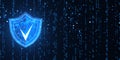 Digital Shield with Check Mark on Binary Code Background. 3D Rendering