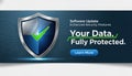 Digital shield with checkmark and text about data protection Royalty Free Stock Photo