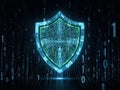Digital shield with circuit board pattern and binary code flow security Royalty Free Stock Photo
