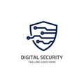 Digital Shield, Cyber Security Logo Vector Design Template. Royalty Free Stock Photo