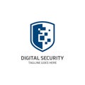 Digital Shield, Cyber Security Logo Vector Design Template. Royalty Free Stock Photo