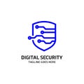 Digital Shield, Cyber Security Logo Vector Design Template. Royalty Free Stock Photo
