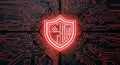 Digital shield emblem with circuit board design representing cyber security and data protection technology Royalty Free Stock Photo