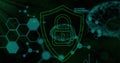 Digital shield glowing on screen, showing cybersecurity