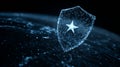 Digital Shield with Glowing Star and Network Nodes Representing Cybersecurity, Data Protection, and Global Digital Royalty Free Stock Photo