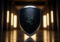 Digital Shield with Green Symbol on Dark Background Royalty Free Stock Photo