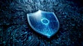 A digital shield with a holographic effect symbolizing cybersecurity Royalty Free Stock Photo