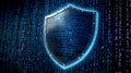 A digital shield with a holographic effect symbolizing cybersecurity Royalty Free Stock Photo