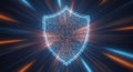 Digital shield icon with binary code pattern representing cybersecurity and data protection technology concepts Royalty Free Stock Photo