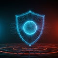 A digital shield icon dominates the center, crafted from a network of interconnected Royalty Free Stock Photo