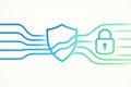 Digital shield icon in front of data streams, symbolizing secure information flow and real-time encrypted communication on Royalty Free Stock Photo