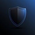 A digital shield icon with a sleek, metallic appearance outlined in blue. The shield is Royalty Free Stock Photo